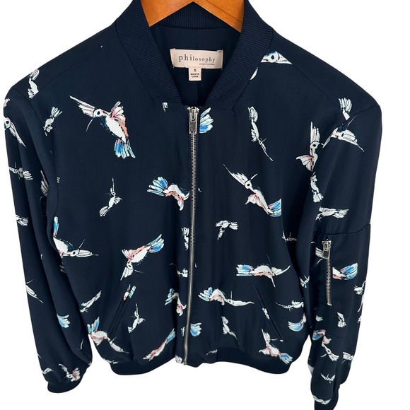 Philosophy Hummingbird Bomber Jacket Y2K Indie Soft Girl Naturecore Zip Up Small - Picture 2 of 7